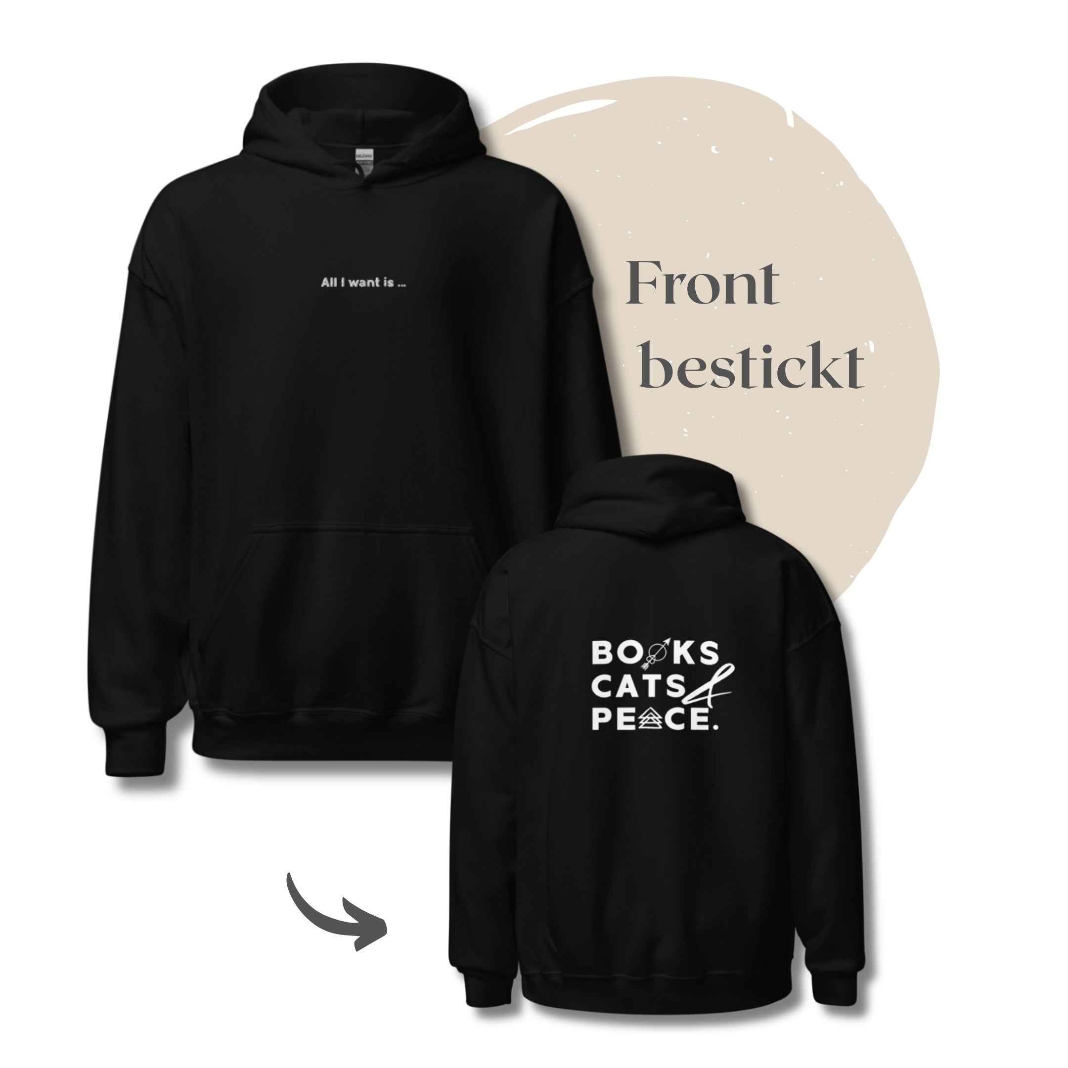 »Books, Cats & Peace.« - Hoodie
